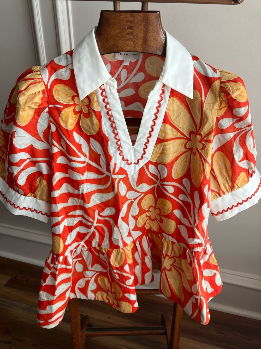 entro Floral Peplum Blouse in Orange, Yellow & White - Picture 1 of 5